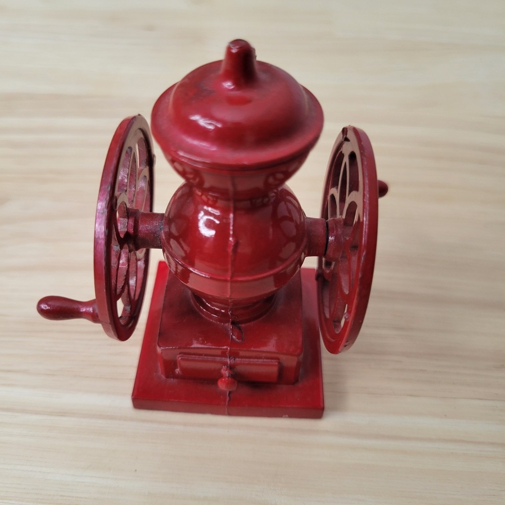 Vintage Die Cast Metal Coffee Grinder Pencil Sharpener Red Miniature Hong Kong